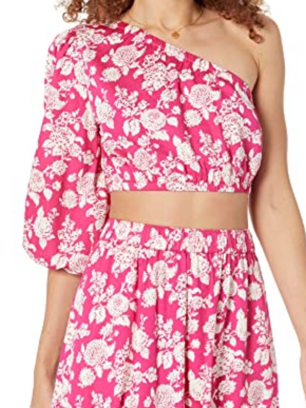 NWT The Drop Women's Anupa Cotton One-Shoulder Cropped Top Pink Floral XL/XXL